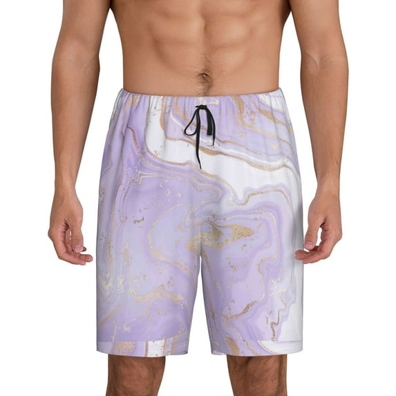 Naloa Lavender Glitter Foil Stripes Men's Short Pajama Pants, Lounge Comfort Shorts with Elasticized Waistband and Side Pockets - Small
