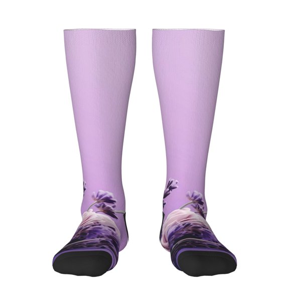 Naloa Lavender Roses Arrangement Knee Socks, High Socks Long Stretchy Sock Women Knee High Stocking, Long Socks for Women