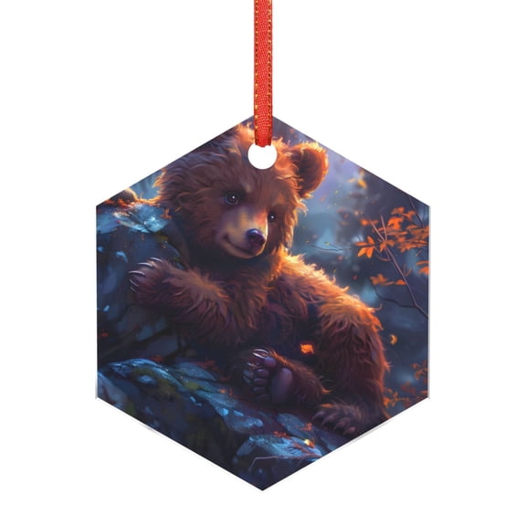 Naloa Lazy Stone Bear Acrylic Santa Tree Decorations Christmas Hanging Pendant for Christmas Winter New Year Party Hanging Decorations-Hexagon