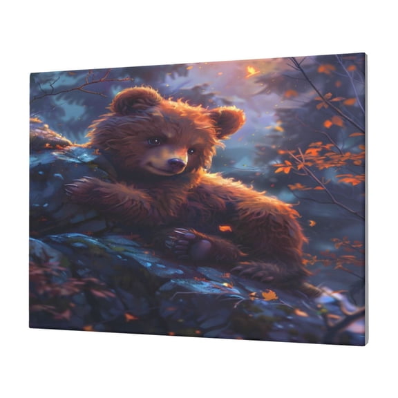 Naloa Lazy Stone Bear Print Canvas Picture,Wall Pictures, Modern Decorative Poster,Art Prints for Bedroom, Toilet, 40 x 30 cm, Built-in Wooden Frame