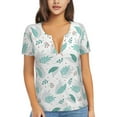 thumbnail image 1 of Naloa Leaf Print Green Print T-Shirts Short Sleeve V Neck Tees for Women Fashion Tops Trendy Lightweight Soft Casual Summer Outfits Clothes, 1 of 5