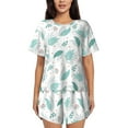 thumbnail image 1 of Naloa Leaf Print Green Women's Short-Sleeved Pajama Set, Loungewear, Summer pajamas, Breathable Cozy - Large, 1 of 9