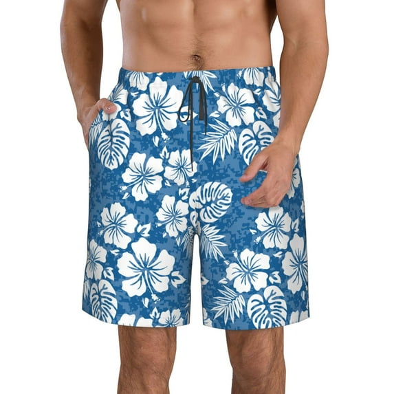 Naloa Leaves And Flowers Men's Beach Shorts, Surfing shorts, Swim trunks, Quick Dry Swim Trunks for Surfing Beach Fun - Large
