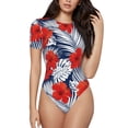 thumbnail image 1 of Naloa Leaves And Flowers Women's Short-Sleeved Onesie, One-Piece Swimsuit for Parties, dates, clubs - Large, 1 of 9