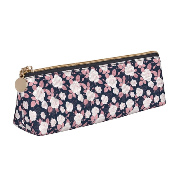 Naloa Leaves Flower Print Leather Pencil Case - Portable Big Capacity Pencil Pouch Organizer Bag Stationery Bag for Work & Office Pencil Pen Case