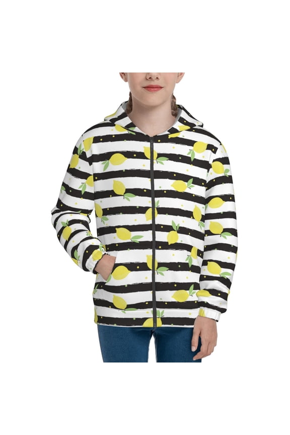 Lemon_1 Teenage Zipper Hoodie, Long Sleeve Zip Up Hoodies Casual Jackets Tops for 7-12 Years-Small