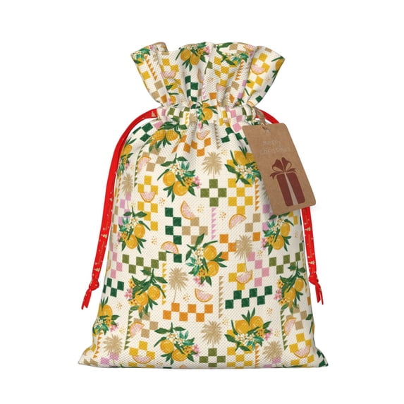 Naloa Lemon Drawstring Christmas Bags, 3D Xmas Gift Bags, Christmas Wrapping Bags, Xmas Goodie Bags, Treat Pouch Bags, Party Favor Bags-Medium
