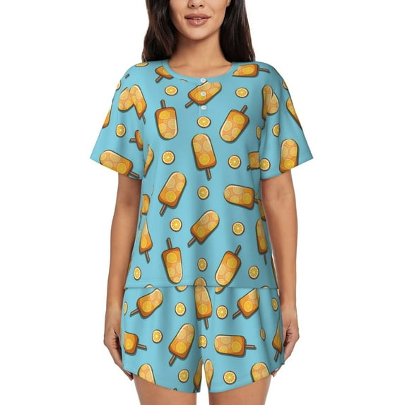 Naloa Lemon Ice Cream Women's Short-Sleeved Pajama Set, Loungewear, Summer pajamas, Breathable Cozy - X-Large