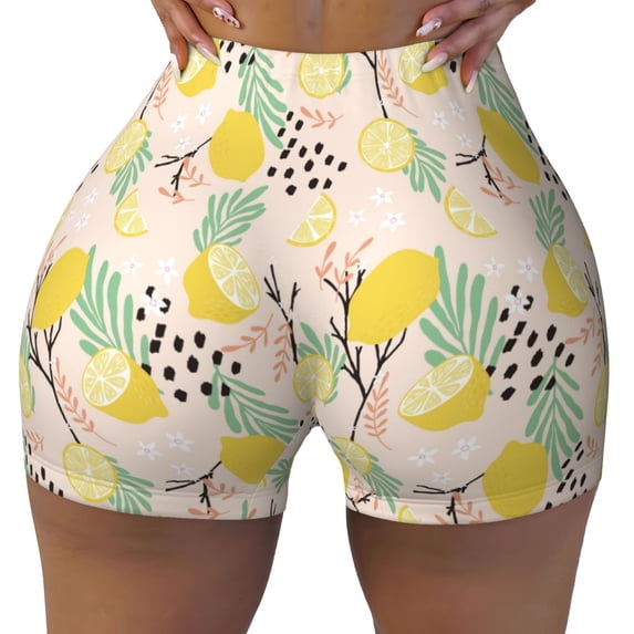Naloa Lemon Leaves Biker Shorts for Women Seamless Scrunch Short Women’s Yoga Shorts for Gym Running Sport Shorts - X-Large