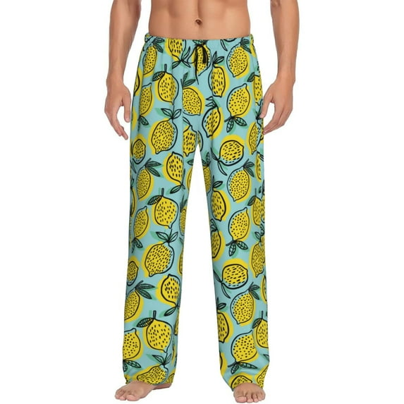 Naloa Lemon Pajama Pants Men, PJ Bottoms, Sleep & Lounge Pants-Medium