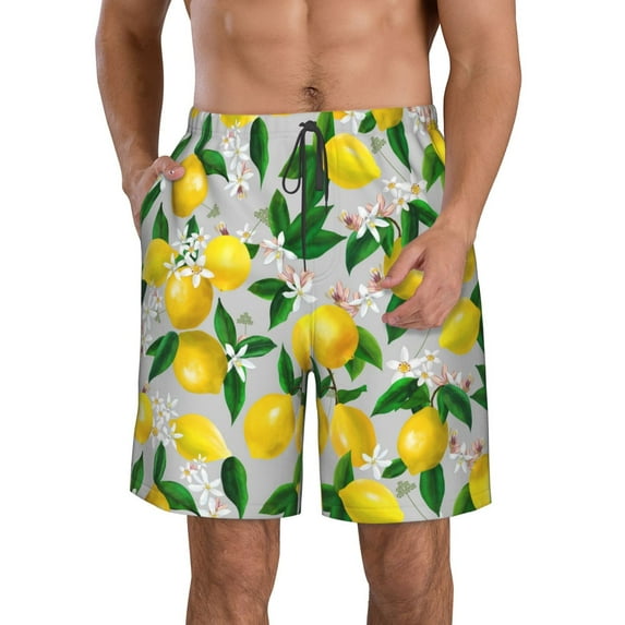 Naloa Lemon Seamless Pattern Oil Painting Effect Men's Beach Shorts, Surfing shorts, Swim trunks, Quick Dry Swim Trunks for Surfing Beach Fun - 3X-Large