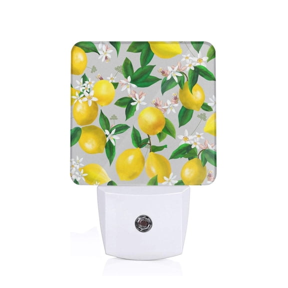 Naloa Lemon Seamless Pattern Oil Painting Effect Night Lights Plug into Wall, Dusk to Dawn Sensor Warm White Led Night Light 0.5W, Nightlight suit for Adults, Bedroom, Bathroom, Hallway, Kitchen