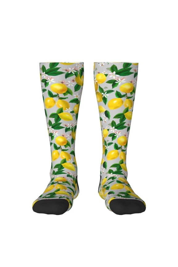 Lemon Seamless Pattern Oil Painting Effect Thigh High Socks Extra Long Stretchy Sock Women Over Knee High Opaque Stocking Daily Wear