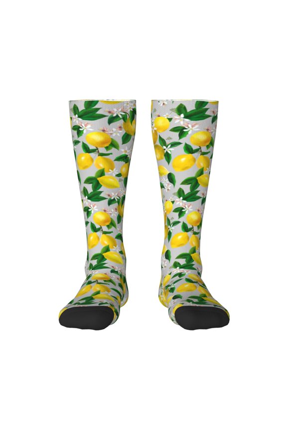 Lemon Seamless Pattern Oil Painting Effect Thigh High Socks Extra Long Stretchy Sock Women Over Knee High Opaque Stocking Daily Wear