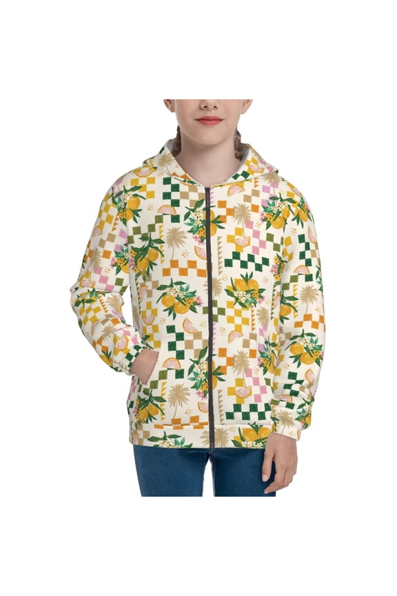 Lemon Teenage Zipper Hoodie, Long Sleeve Zip Up Hoodies Casual Jackets Tops for 7-12 Years-Medium