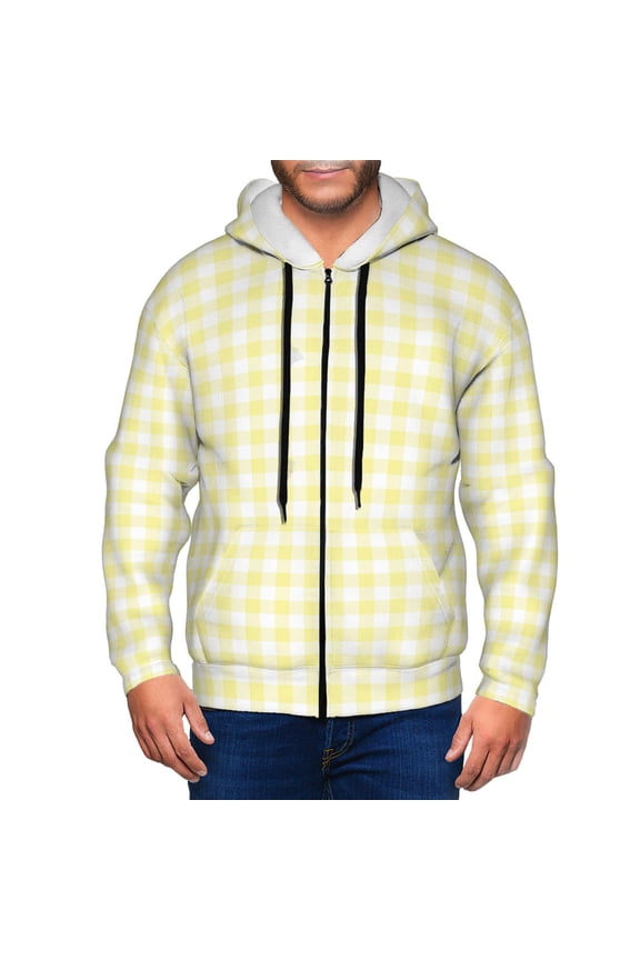 Lemon Yellow Checkboard Men’s Hoodies, Zip up Hoodie, Sweatshirts,Hoodies for Men Sizes S-3XL-Small