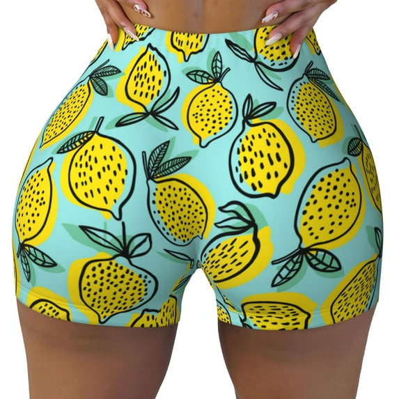Naloa Lemon1 Biker Shorts for Women Seamless Scrunch Short Women’s Yoga Shorts for Gym Running Sport Shorts - Small