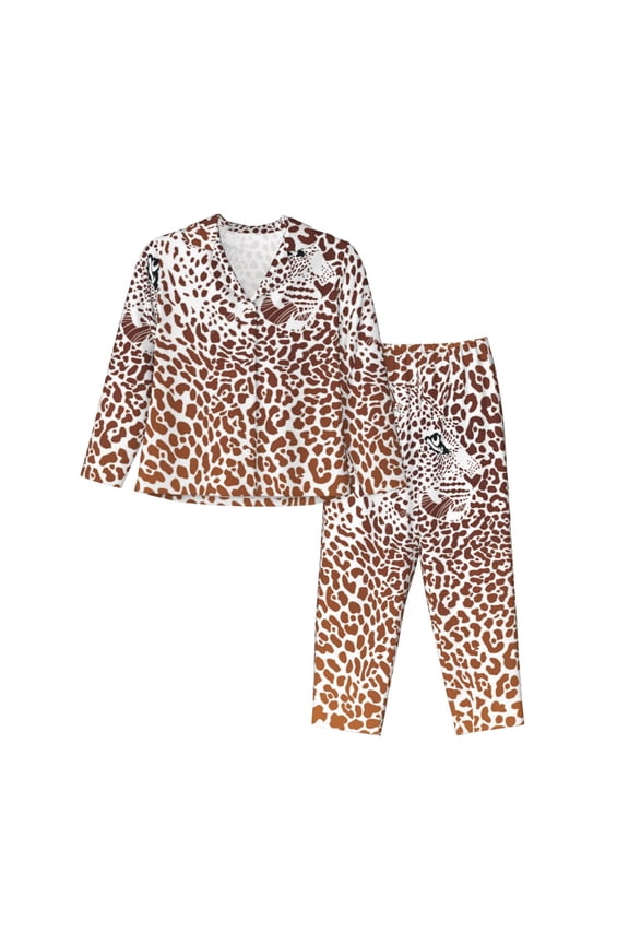 Leopard Brown Pajamas for Women Set, Womens Pajama Sets, Lounge Sets for Women, 2pjs for Women-Small