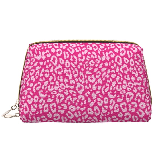 Naloa Leopard Leather Makeup Bag for Purse Travel, Portable Small Cosmetic Organizer for Women and Girls, Make up Bag with Zipper