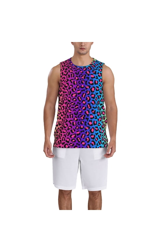 Leopard Neon Rainbow Gradient Basketball Jersey Reversible Men's Mesh Athletic Sports Shirts Training Practice S-4XLSmall