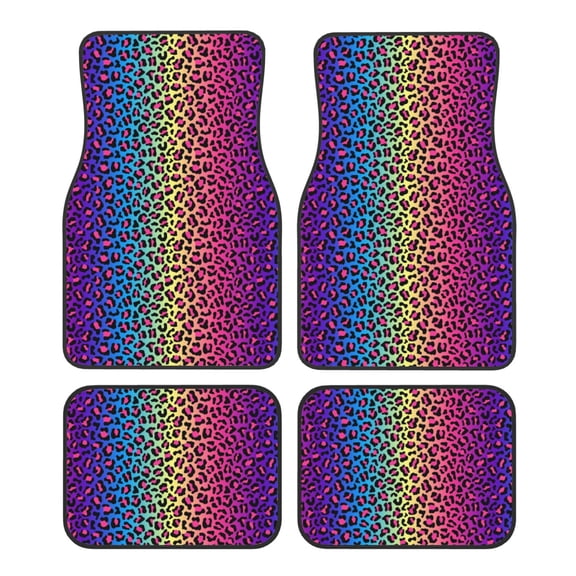Naloa Leopard Neon Rainbow Gradient Car Foot Mat Set of 4 Pieces - Universal Floor Liner Neoprene Full Set Floor Mats for Cars Trucks SUV