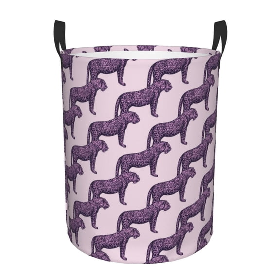 Naloa Leopard Print Large Laundry Basket Waterproof Round Collapsible Storage bin with Handles for Hamper Kids Room,Toy StorageSmall