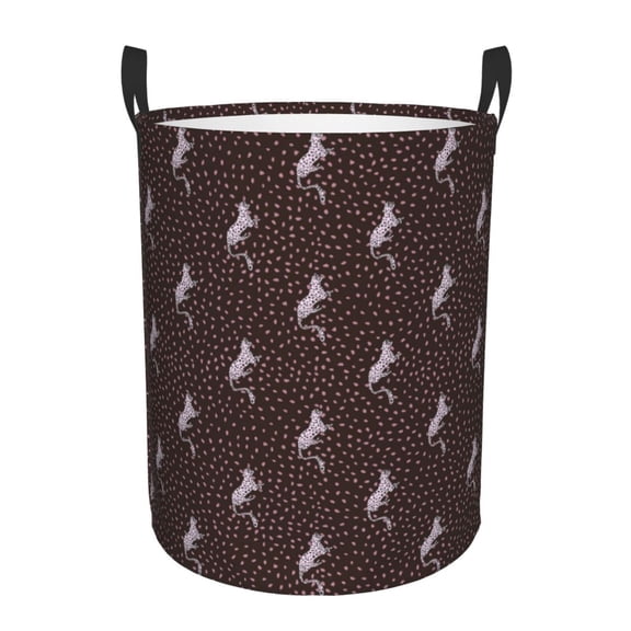Naloa Leopard Print Large Laundry Basket Waterproof Round Collapsible Storage bin with Handles for Hamper Kids Room,Toy StorageSmall