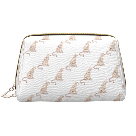 Naloa Leopard Print Leather Makeup Bag for Purse Travel, Portable Small Cosmetic Organizer for Women and Girls, Make up Bag with Zipper