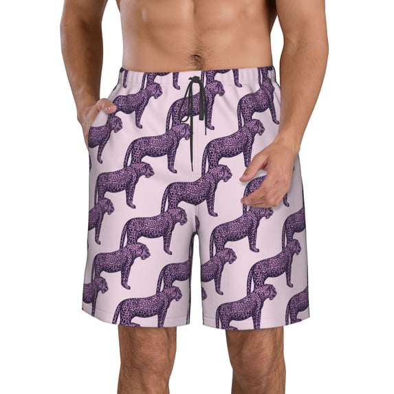 Naloa Leopard Print Men's Beach Shorts, Surfing shorts, Swim trunks, Quick Dry Swim Trunks for Surfing Beach Fun - 3X-Large