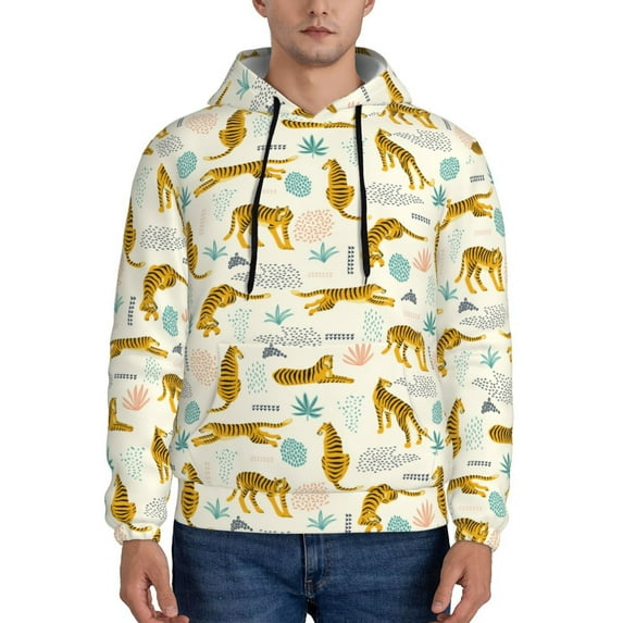 Naloa Leopard Print Men's Casual Hooded Collar Drawstring Hoodies Pullover Sweatshirts Casual Long Sleeve Shirts-X-Large