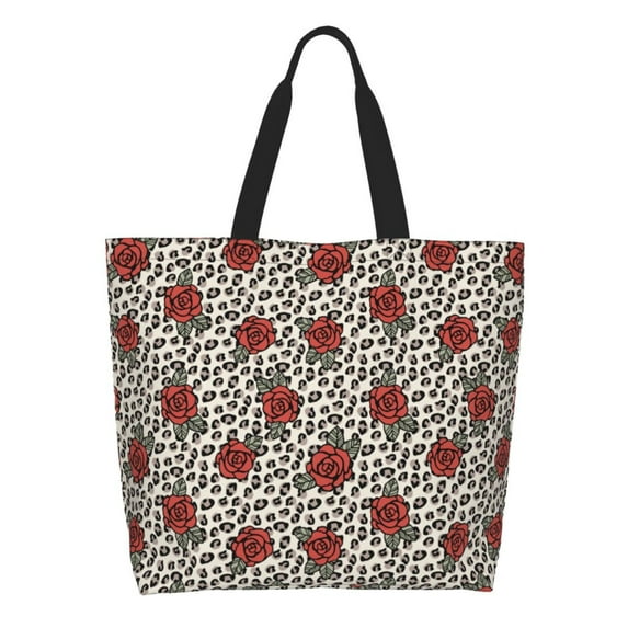 Naloa Leopard Print Rose Tote Bag for Women Large Capacity Shoulder Bag for College Work Travel Shopping