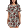 thumbnail image 1 of Naloa Leopard Print Rose Women's Short-Sleeved Pajama Set, Loungewear, Summer pajamas, Breathable Cozy - Medium, 1 of 9