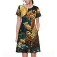 thumbnail image 1 of Naloa Leopard Reading Tarot Cards Print Womens Summer A-Line Dress with Pockets,Short Sleeve Dresses,Flowy Beach Swing Dress for Vacation Travel, 1 of 6