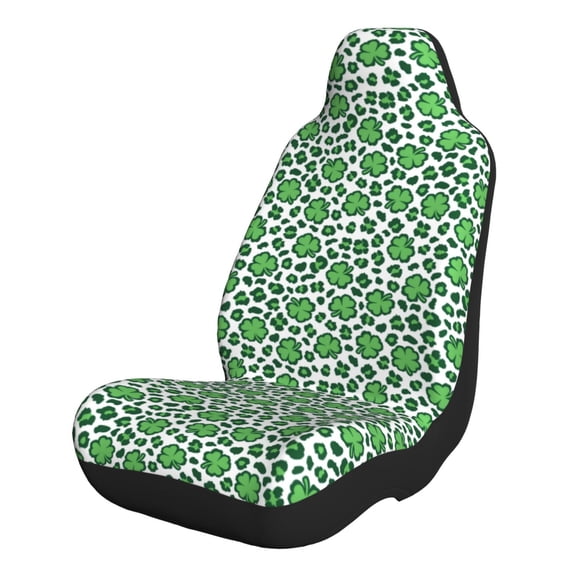 Naloa Leopard print St. Patrick's Day Car Seat Covers 2PCs Front Car Seat Covers Universal fit for Most Cars SUVs and Trucks - 1