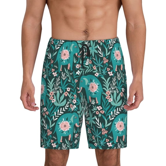 Naloa Lephants in the Jungle Men's Short Pajama Pants, Lounge Comfort Shorts with Elasticized Waistband and Side Pockets - Small