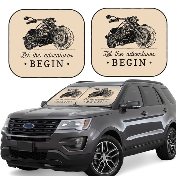 Naloa Let The Adventure Begin Print 2-Piece Windshield Sunshade,Foldable Car Front Window Sun Shades,for Most Sedans SUV Truck-Large