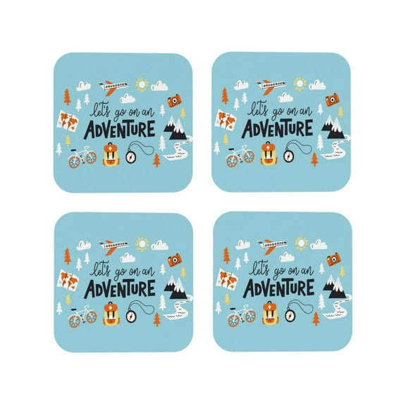 Naloa Let's Go on an Adventure Coasters for Set of 4 - PU Leather Coasters, Coasters for Table Cup Tea Coffee Beer, Decorative for Kitchen Homedecor (Round)