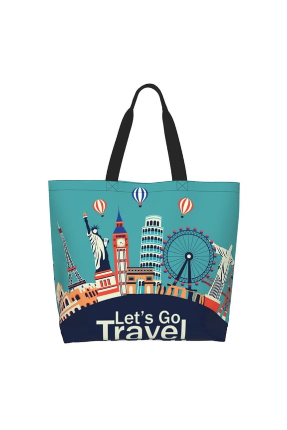 Let's go Travel Tote Bag for Women Large Capacity Shoulder Bag for College Work Travel Shopping