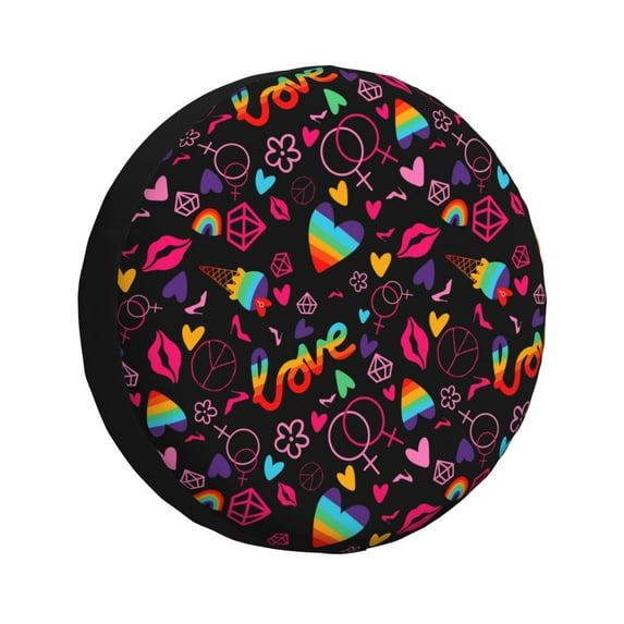 Naloa Lgbt Rainbow For Pride PVC Leather Spare Tire Wheel Cover for Car Truck SUV Camper Trailer Universal Fit many size15 inch