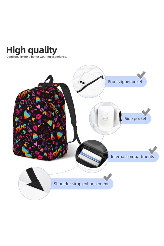 Lgbt Rainbow For Pride Print Durable Canvas College Rucksack,Laptop Excursion Backpack,Travel Notebook School Backpack,Bookbag For Men Women