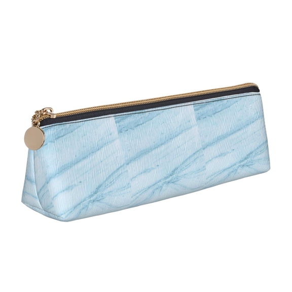 Naloa Light Blue Marble Print Leather Pencil Case - Portable Big Capacity Pencil Pouch Organizer Bag Stationery Bag for Work & Office Pencil Pen Case