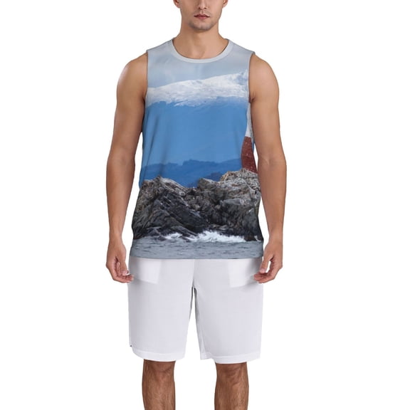 Naloa Lighthouse On The Waters Basketball Jersey Reversible Men's Mesh Athletic Sports Shirts Training Practice S-4XLLarge