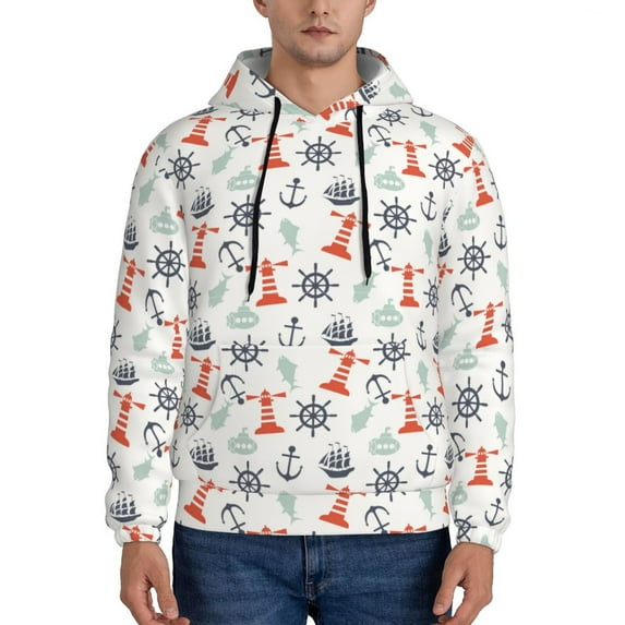 Naloa Lighthouse Sailboat Men's Casual Hooded Collar Drawstring Hoodies Pullover Sweatshirts Casual Long Sleeve Shirts-3X-Large