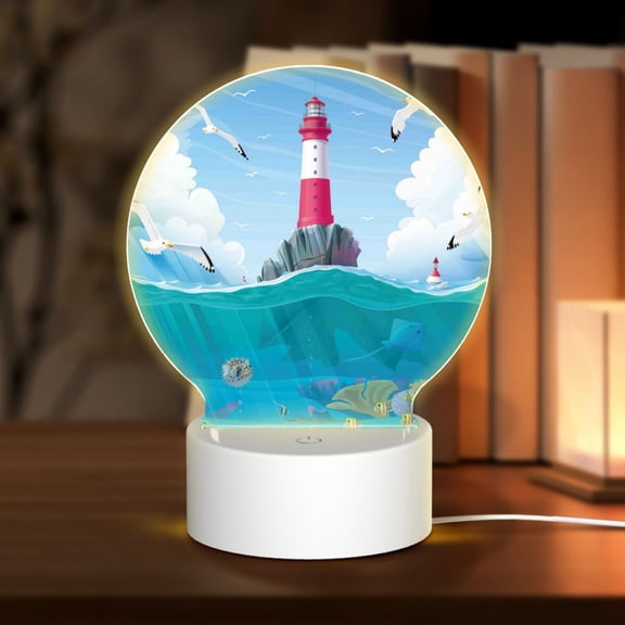 Naloa Lighthouse Sea Port Acrylic LED Night Light Custom LED Lights Personalized Nightlight Customized Gifts for Family Couples Friends