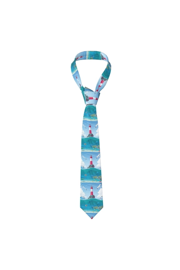 Lighthouse Sea Port Print Solid Color Tie Formal Necktie for MenSuitable for business, daily life, work