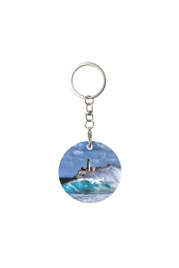 Lighthouse in Havana Print Round Keychain Keychain Key Ring, Key Tag, Key Chain Bulk for Gift Accessories (Round)
