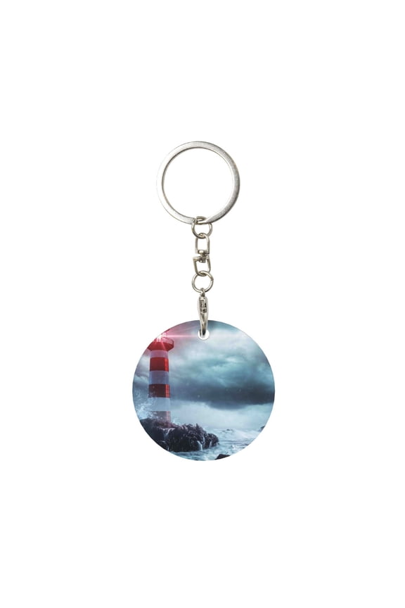 Naloa Lighthouse in a Stormy Sea Print Round Keychain Keychain Key Ring, Key Tag, Key Chain Bulk for Gift Accessories (Round)