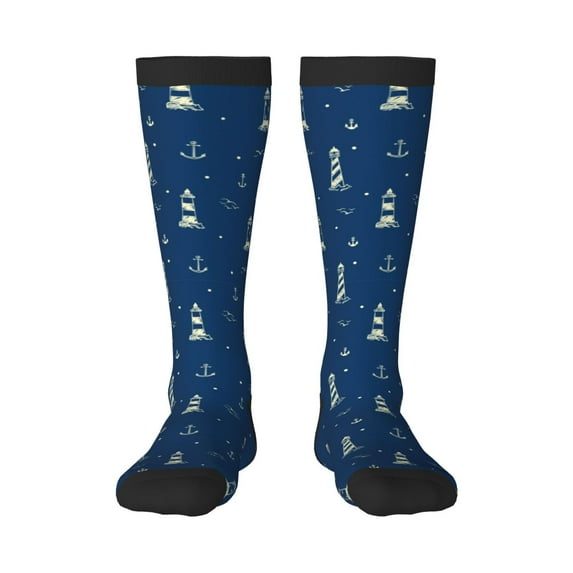 Naloa Lighthouses and Anchors Thigh High Socks Extra Long Stretchy Sock Women Over Knee High Opaque Stocking Daily Wear