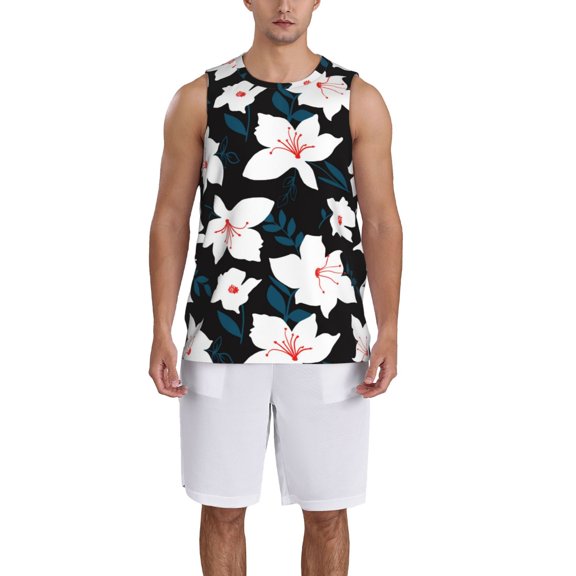 Naloa Lilies Flowers Basketball Jersey Reversible Men's Mesh Athletic Sports Shirts Training Practice S-4XLLarge