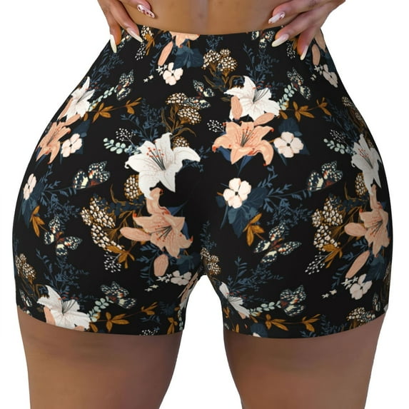 Naloa Lilies Flowers Biker Shorts for Women Seamless Scrunch Short Women’s Yoga Shorts for Gym Running Sport Shorts - Large
